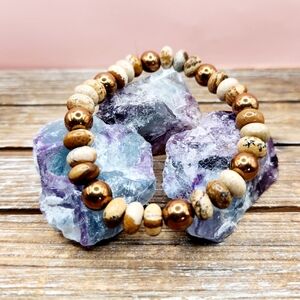 Picture Jasper and Copper Hematite Beaded Bracelet